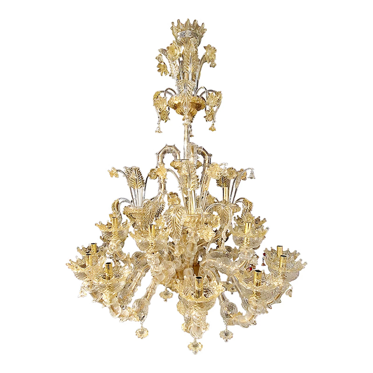 Rezzonico Murano glass and gold leaf chandelier, 1940s 3