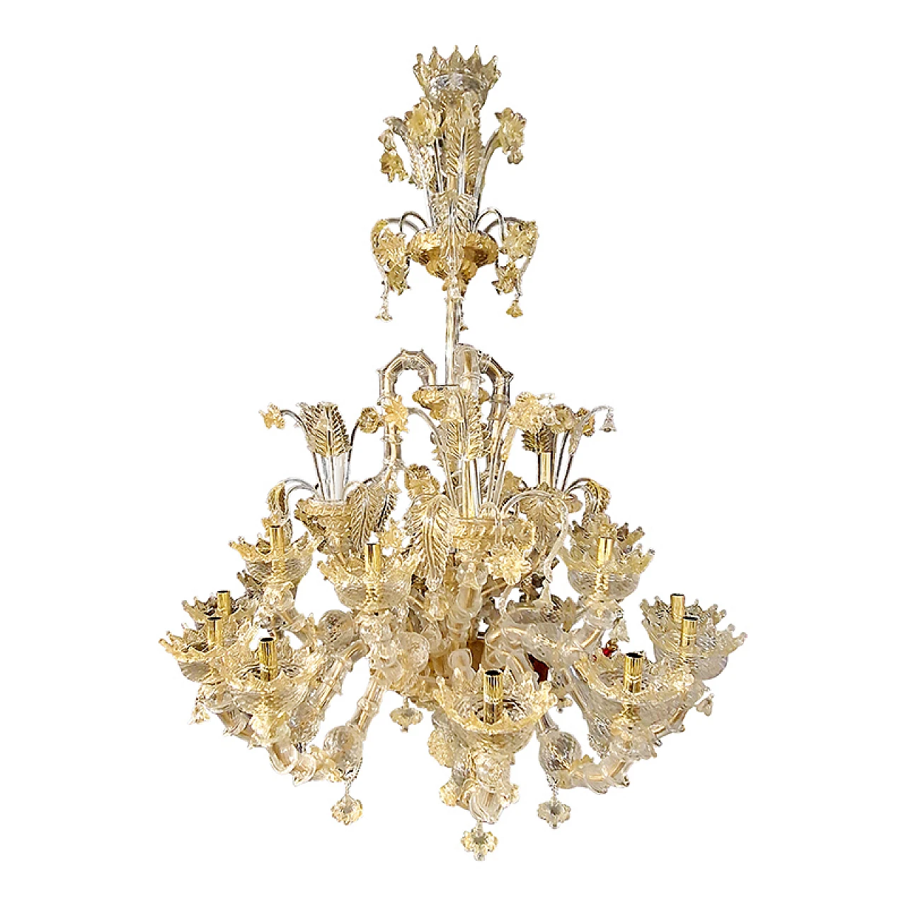 Rezzonico Murano glass and gold leaf chandelier, 1940s 4