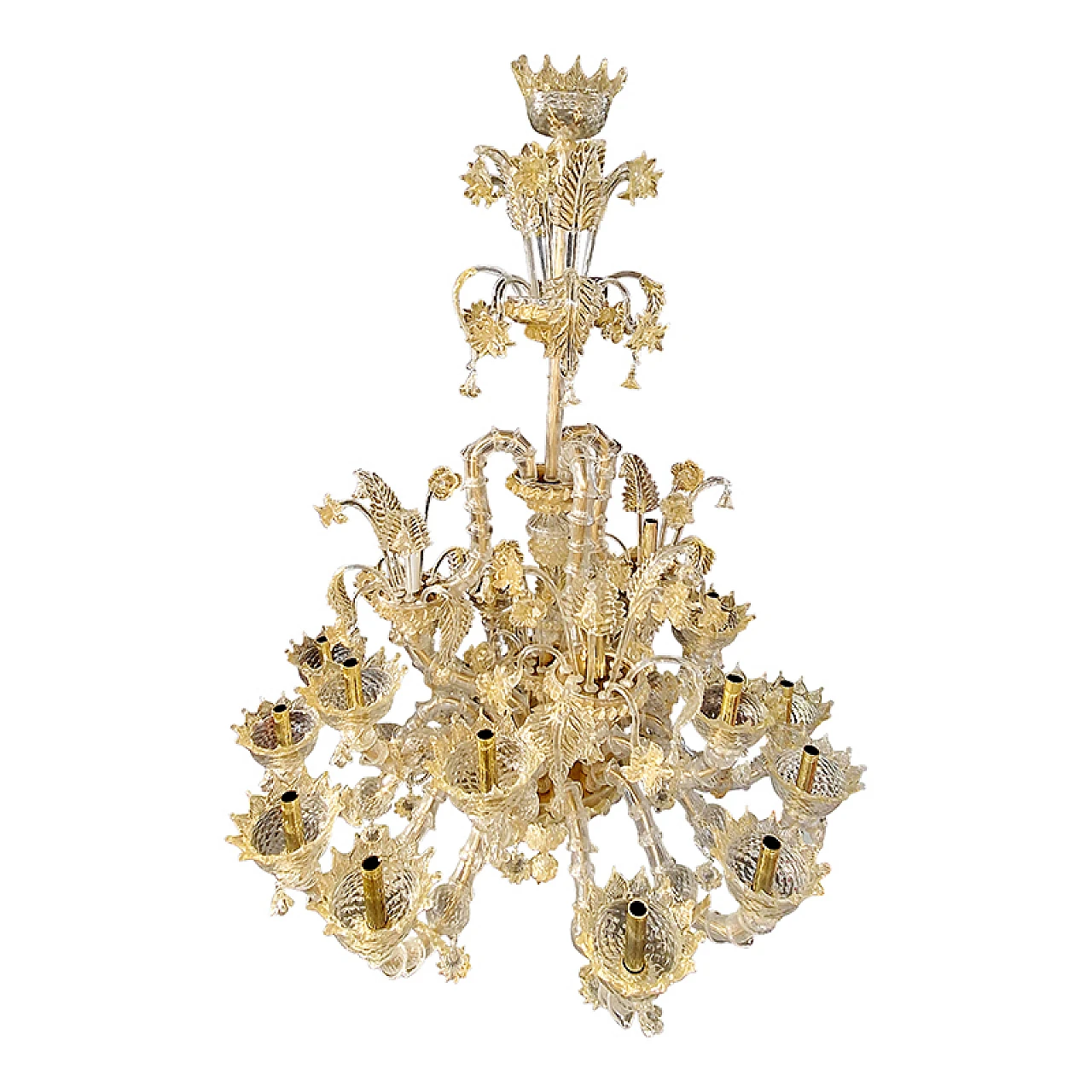 Rezzonico Murano glass and gold leaf chandelier, 1940s 5