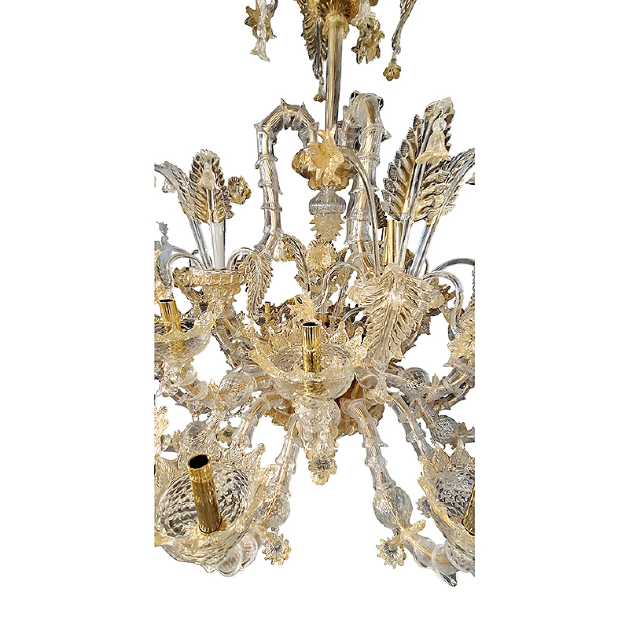 Rezzonico Murano glass and gold leaf chandelier, 1940s 6