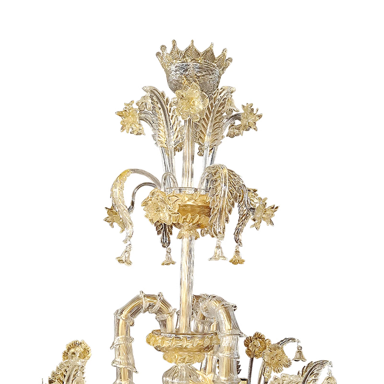 Rezzonico Murano glass and gold leaf chandelier, 1940s 7