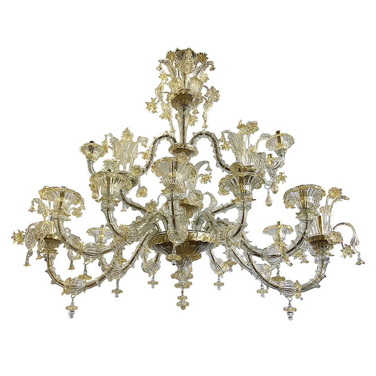 Boat chandelier in Murano glass & golden cristal decorations, 1930s 1