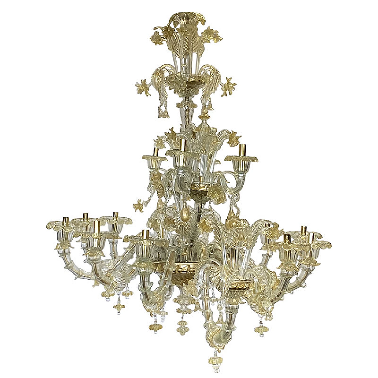 Boat chandelier in Murano glass & golden cristal decorations, 1930s 2
