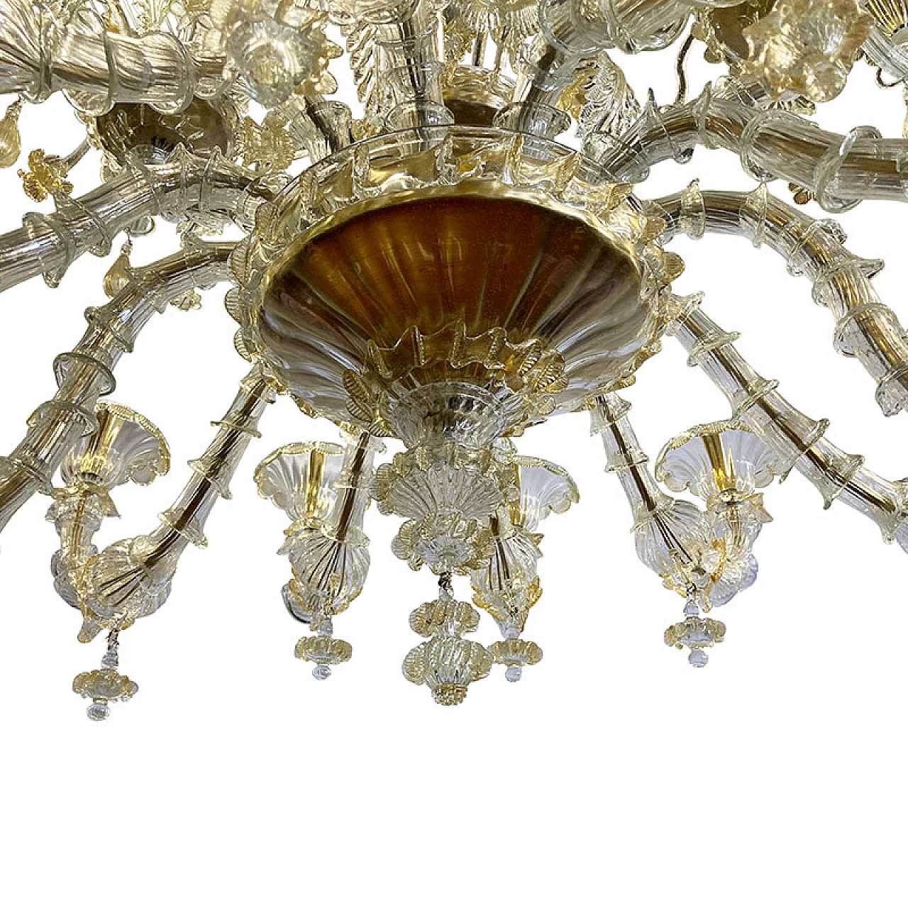 Boat chandelier in Murano glass & golden cristal decorations, 1930s 3