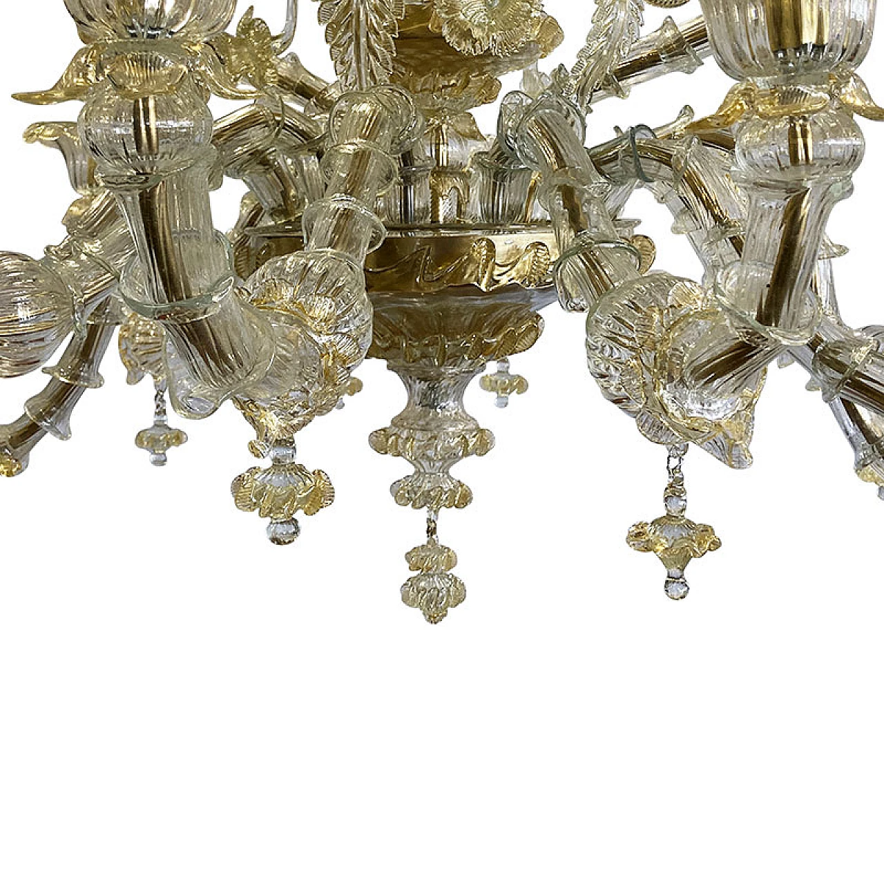 Boat chandelier in Murano glass & golden cristal decorations, 1930s 4