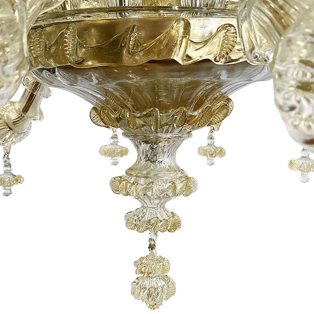 Boat chandelier in Murano glass & golden cristal decorations, 1930s 5