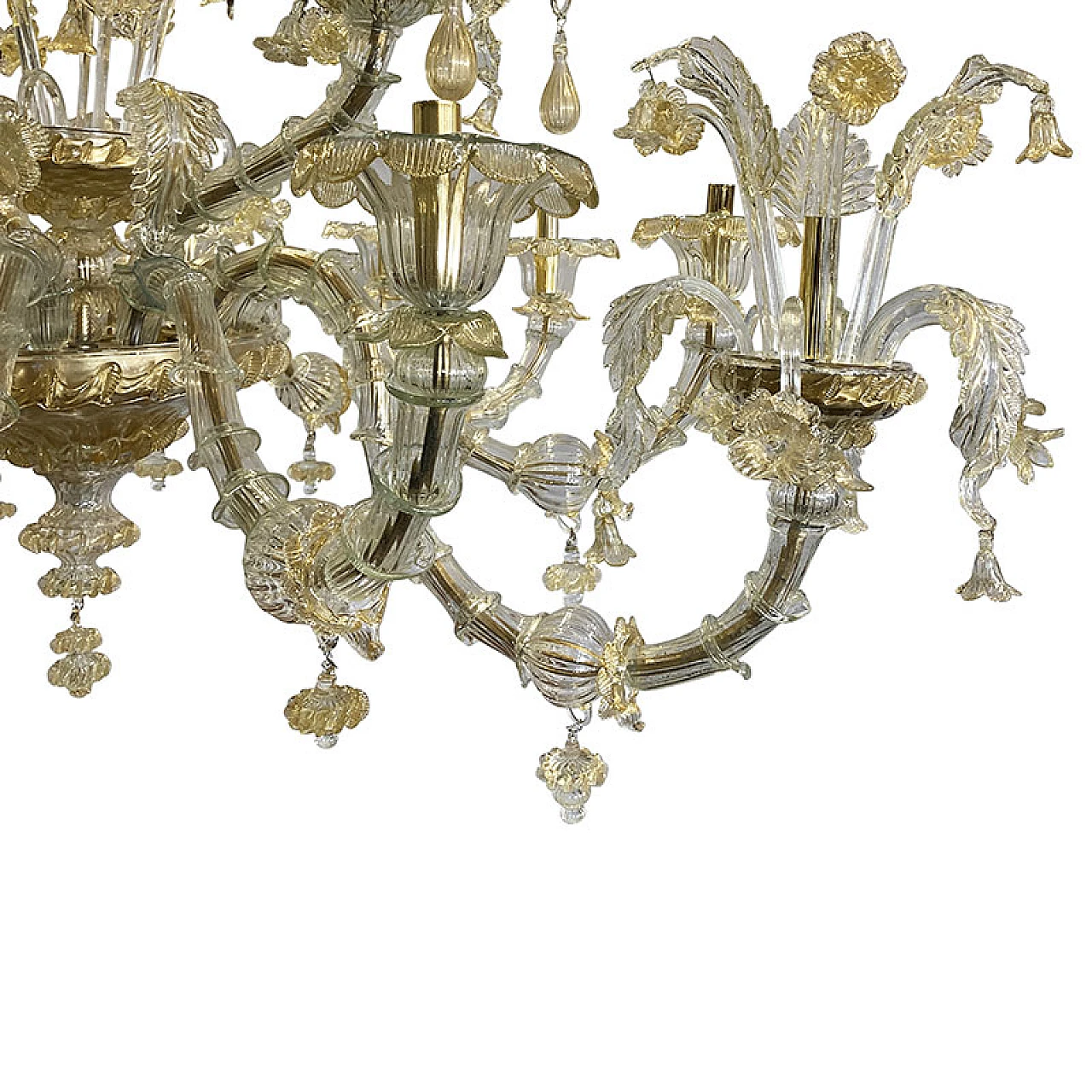 Boat chandelier in Murano glass & golden cristal decorations, 1930s 6