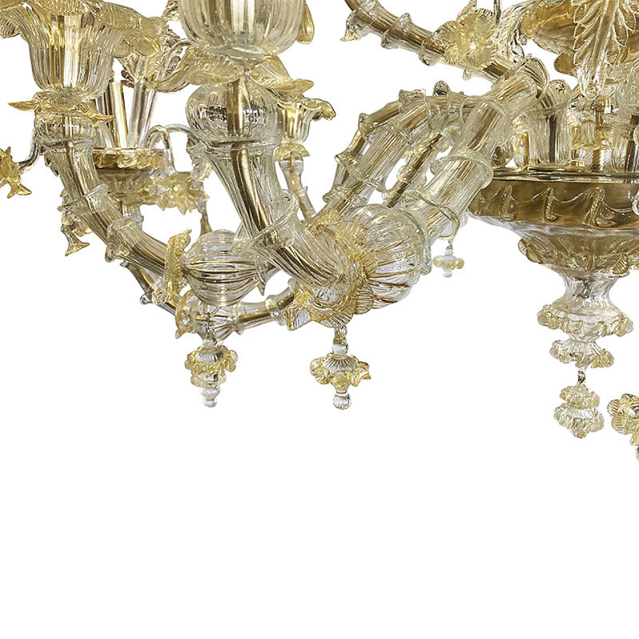 Boat chandelier in Murano glass & golden cristal decorations, 1930s 7
