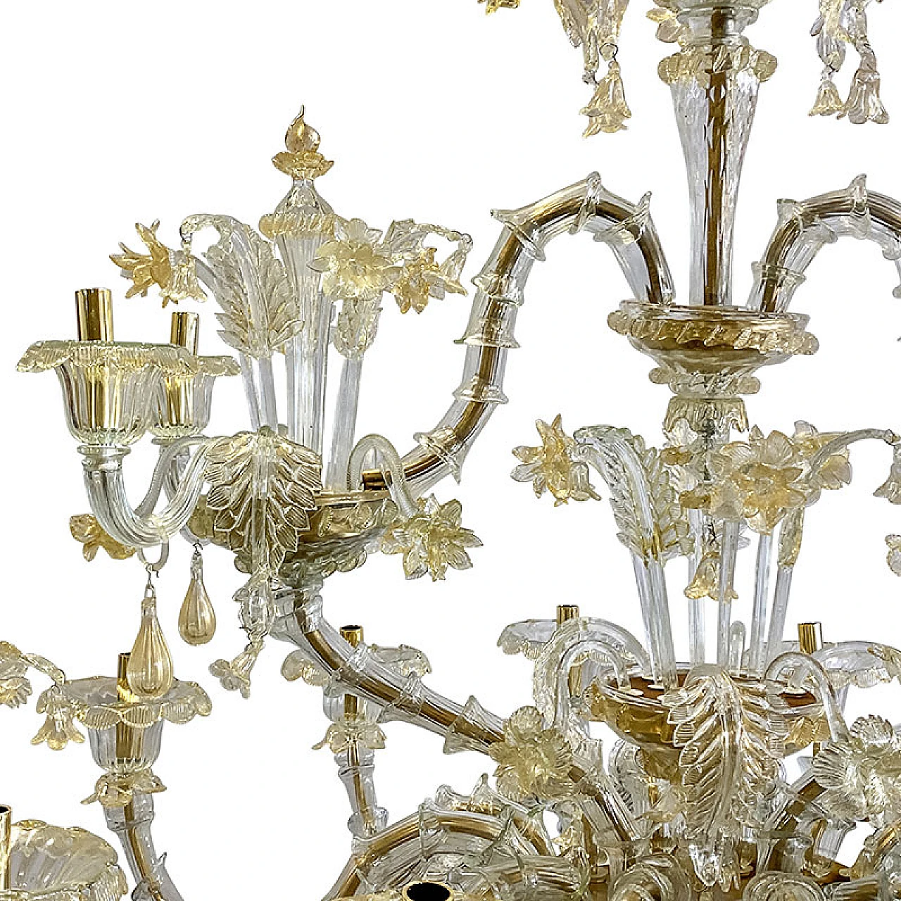 Boat chandelier in Murano glass & golden cristal decorations, 1930s 8