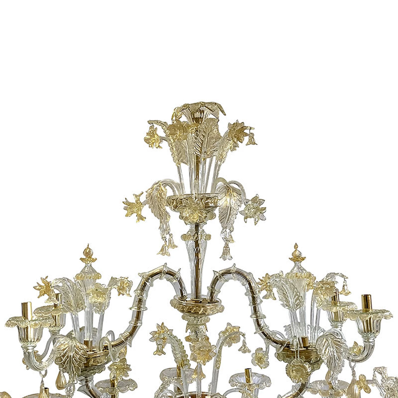 Boat chandelier in Murano glass & golden cristal decorations, 1930s 9