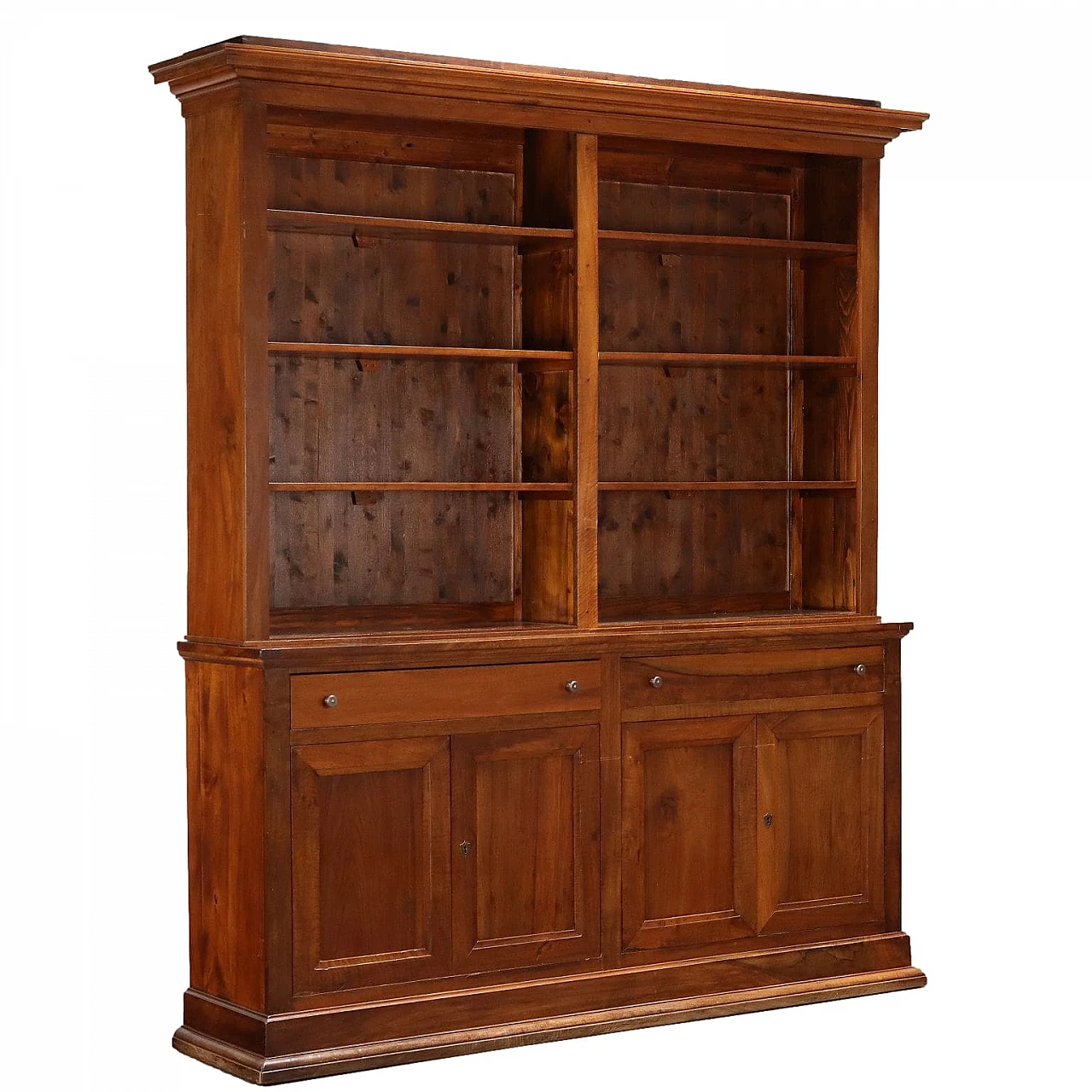 Two-part walnut bookcase with pair of doors, drawers and shelves 1