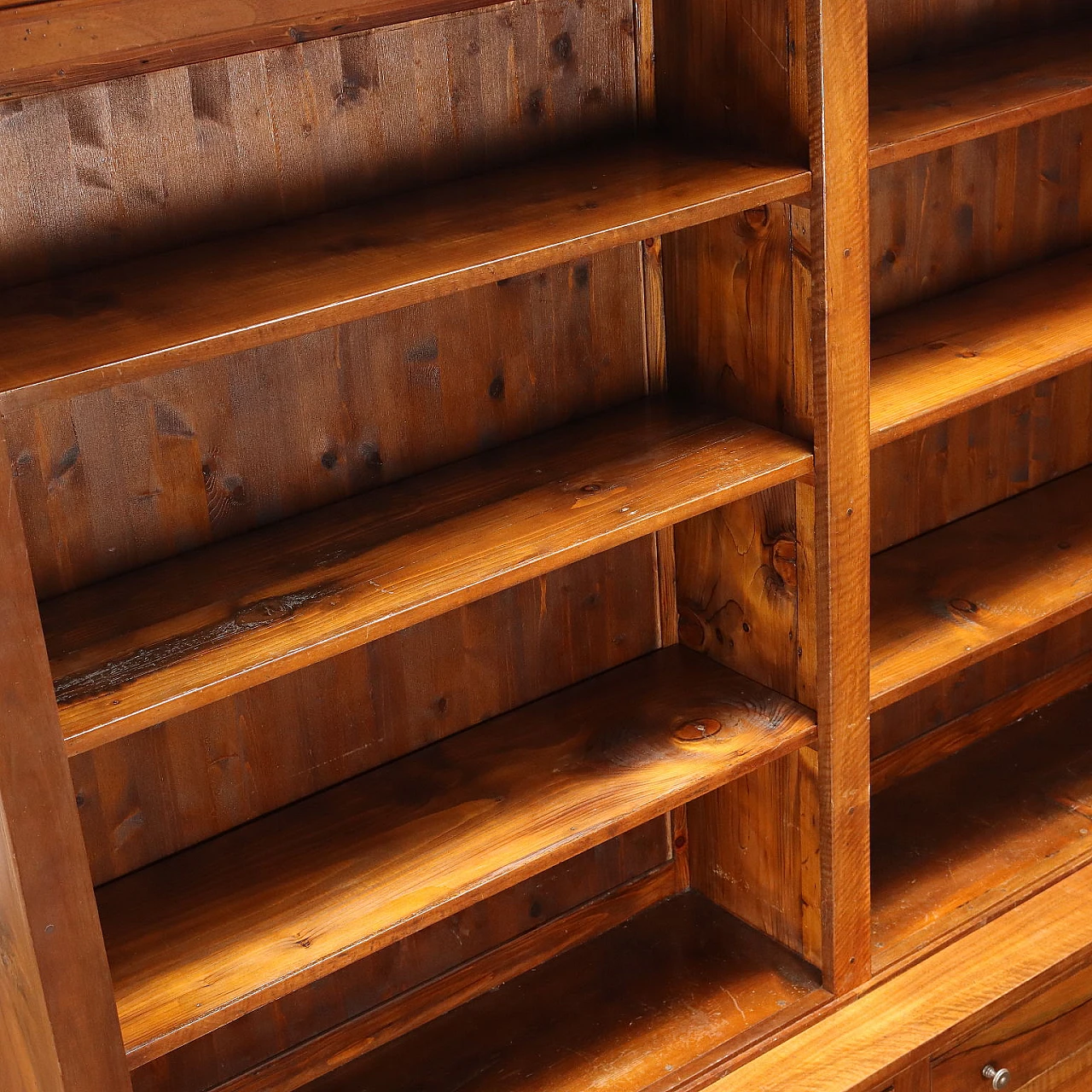 Two-part walnut bookcase with pair of doors, drawers and shelves 4