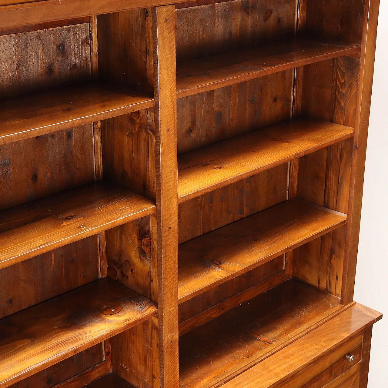 Two-part walnut bookcase with pair of doors, drawers and shelves 5