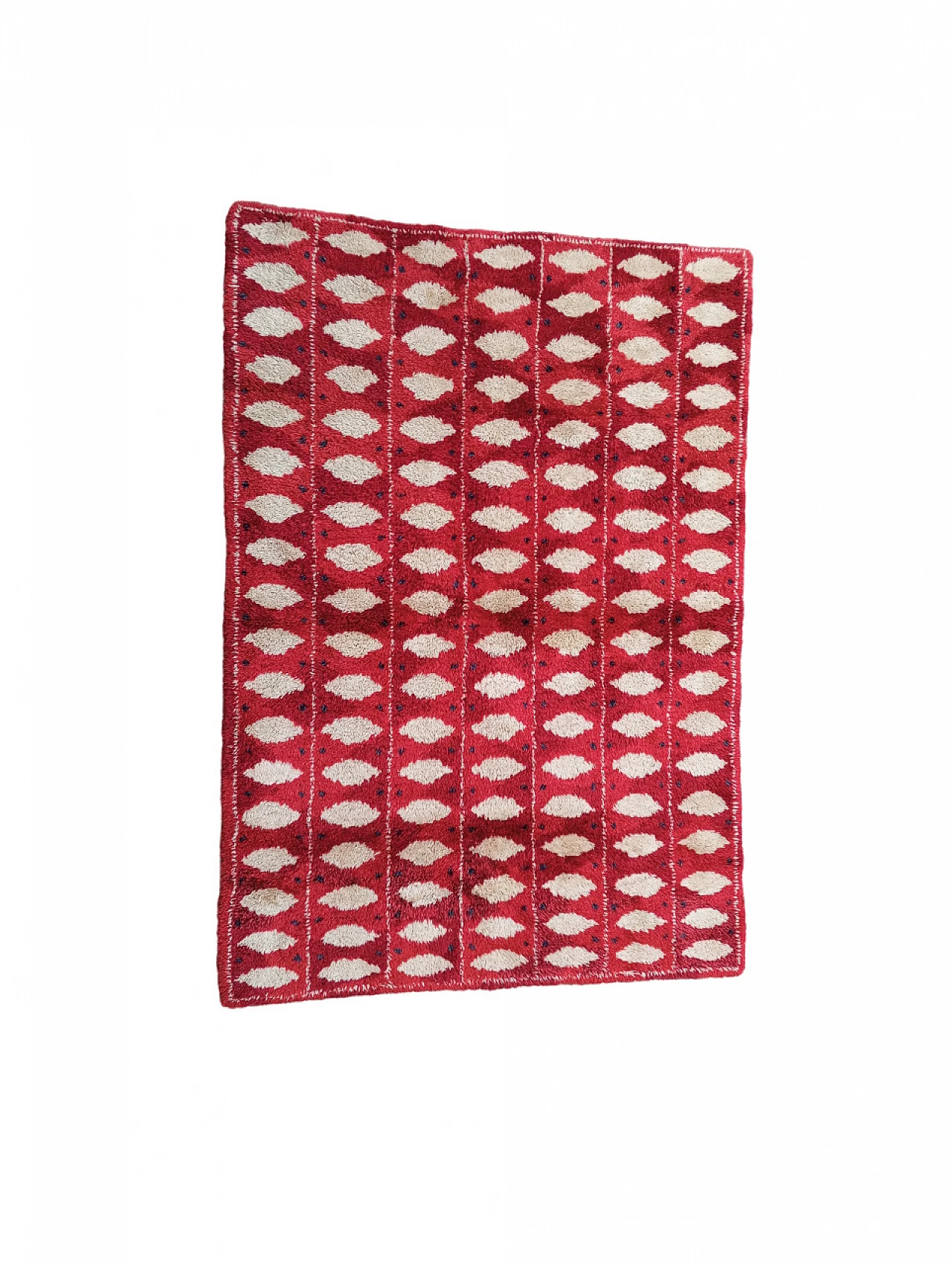 Tappeto svedese rosso e bianco in lana, anni '60 3