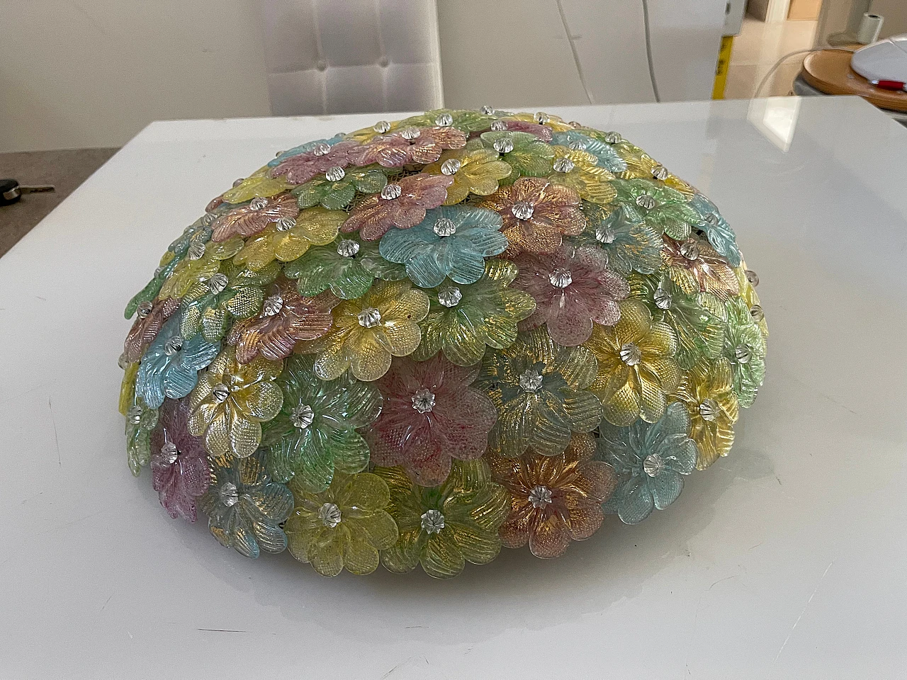 Plafoniera con fiori in vetro di Murano attribuita a Seguso, anni '60 3