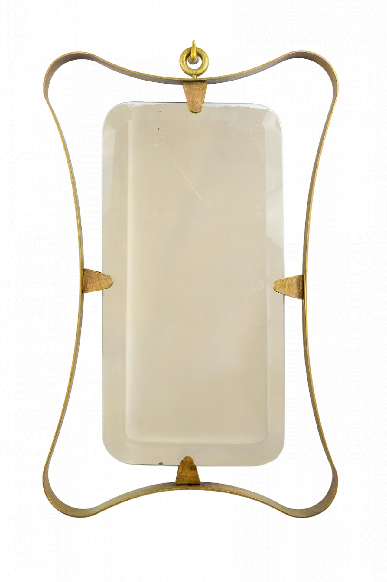 Specchio in ottone e patina con gancio in bronzo fuso, anni '40 11