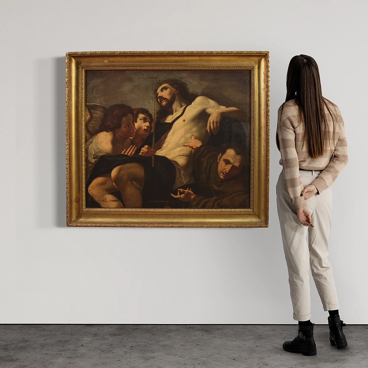 Cristo adorato da angeli e santo, dipinto a olio su tela, '600 2