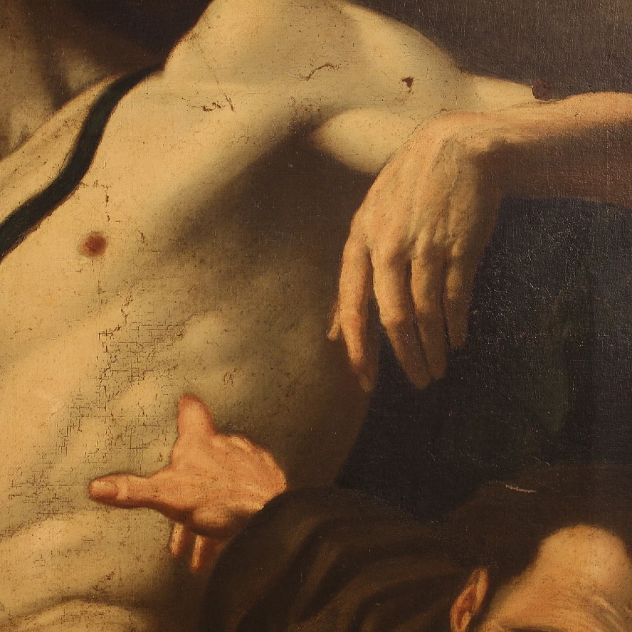 Cristo adorato da angeli e santo, dipinto a olio su tela, '600 9