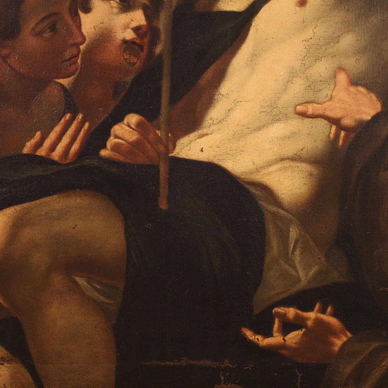 Cristo adorato da angeli e santo, dipinto a olio su tela, '600 11