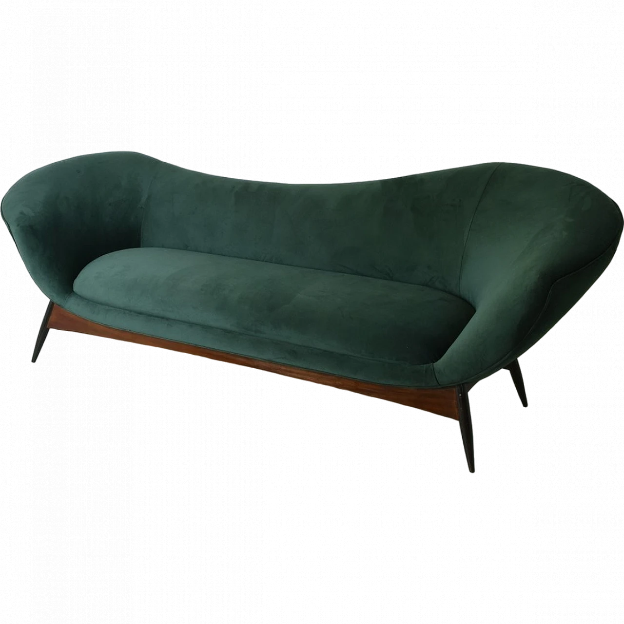 Curved sofa in green velvet with teak base by Flexform, 1950s 9