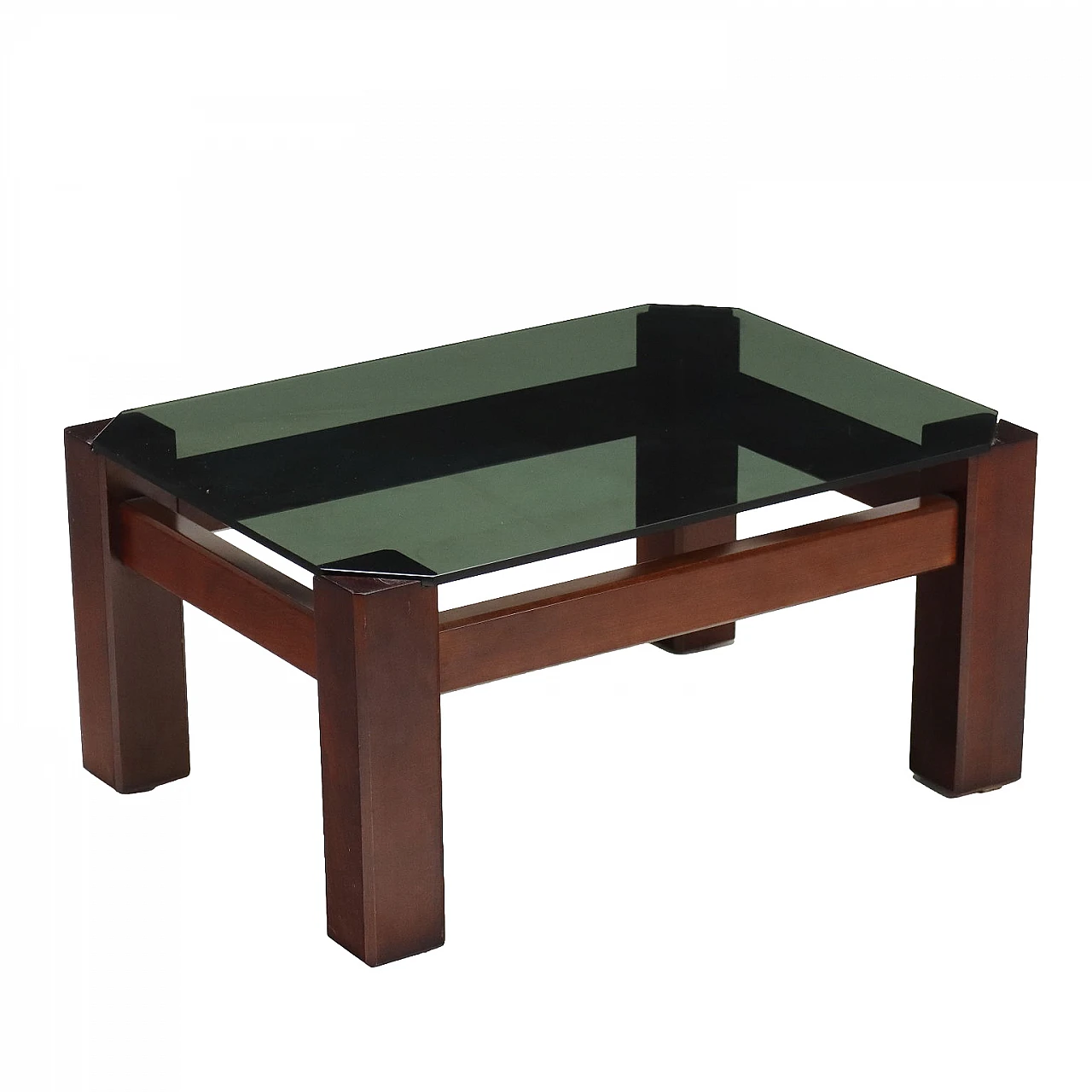 Stained beech coffee table with smoked glass top, 1970s 1