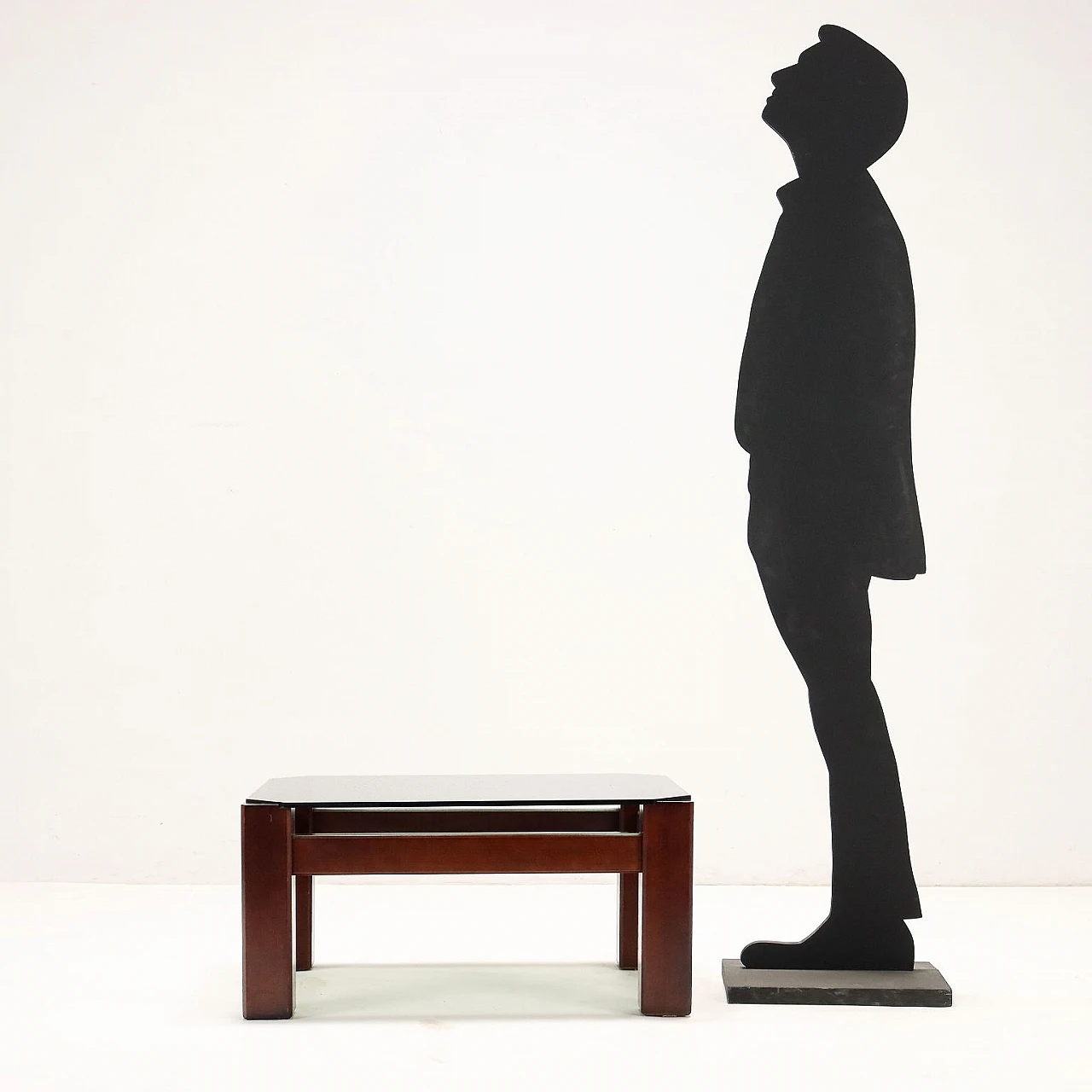 Stained beech coffee table with smoked glass top, 1970s 2