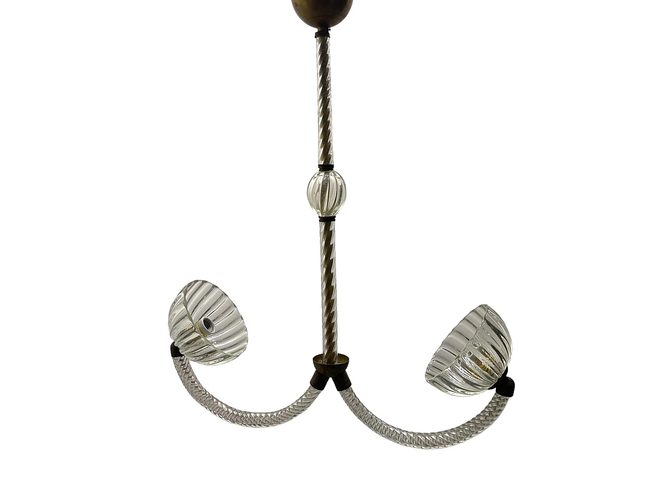 Art Déco Murano glass & bronze ceiling lamp by E. Barovier, 1940s 1