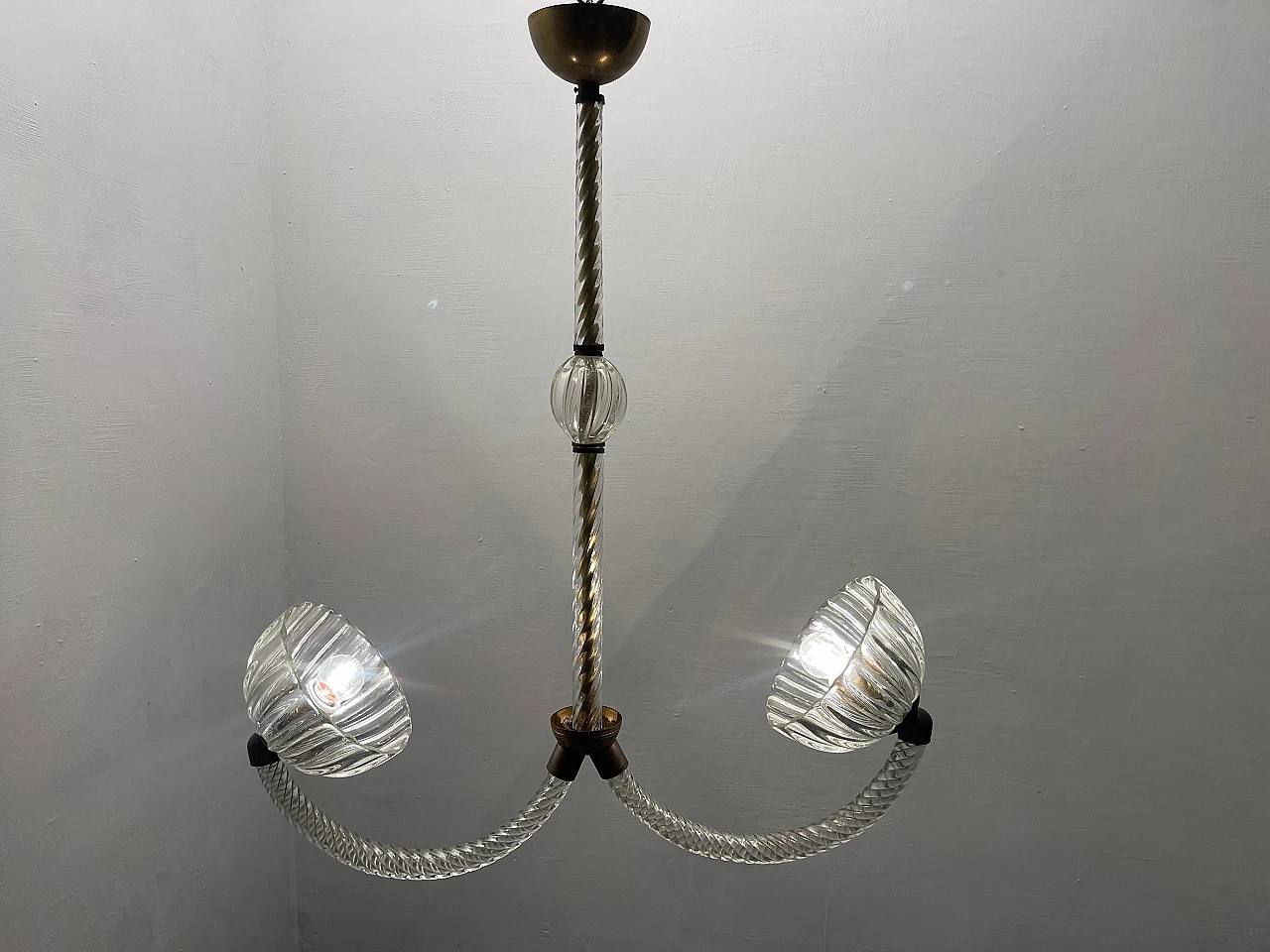 Art Déco Murano glass & bronze ceiling lamp by E. Barovier, 1940s 4