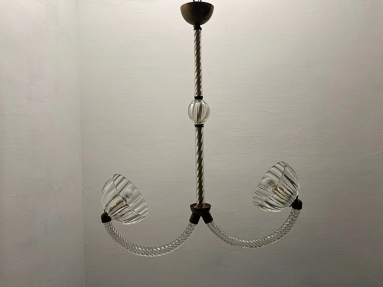 Art Déco Murano glass & bronze ceiling lamp by E. Barovier, 1940s 5