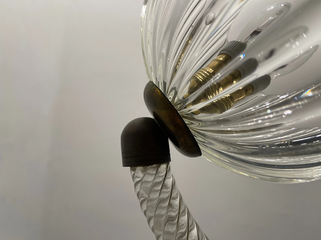 Art Déco Murano glass & bronze ceiling lamp by E. Barovier, 1940s 6