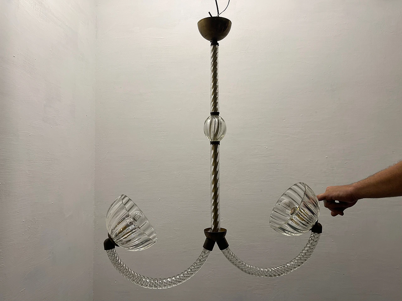 Art Déco Murano glass & bronze ceiling lamp by E. Barovier, 1940s 11