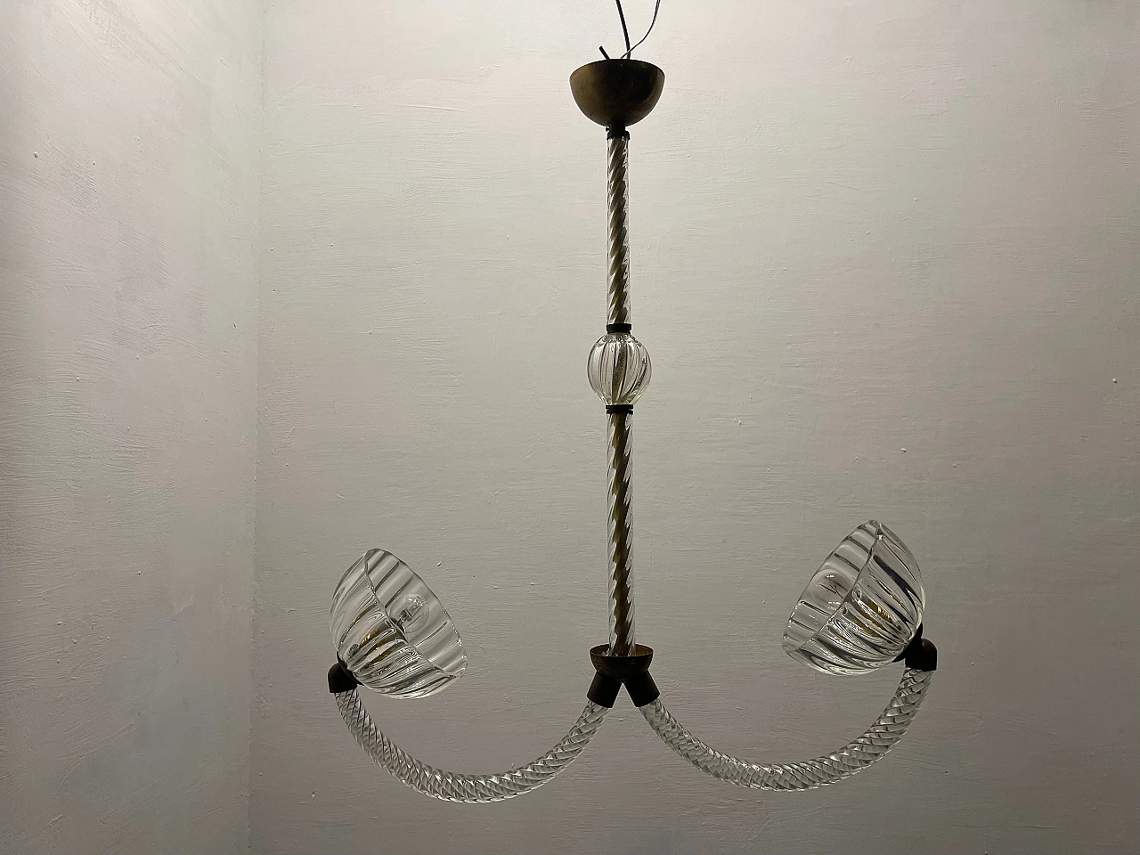 Art Déco Murano glass & bronze ceiling lamp by E. Barovier, 1940s 12