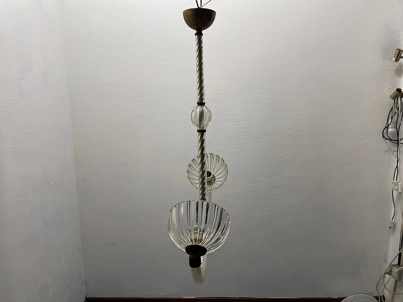 Art Déco Murano glass & bronze ceiling lamp by E. Barovier, 1940s 13