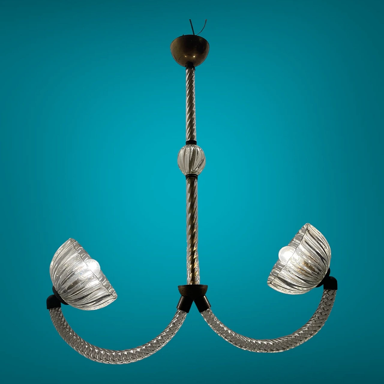 Art Déco Murano glass & bronze ceiling lamp by E. Barovier, 1940s 16