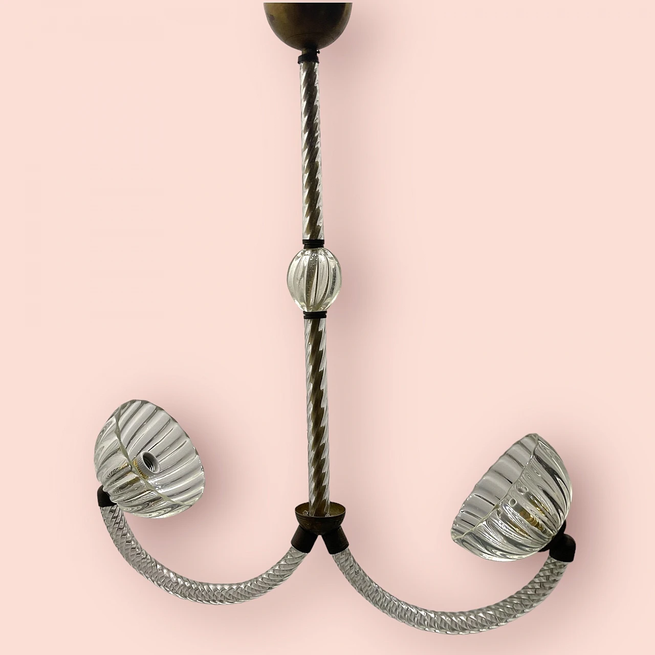 Art Déco Murano glass & bronze ceiling lamp by E. Barovier, 1940s 17