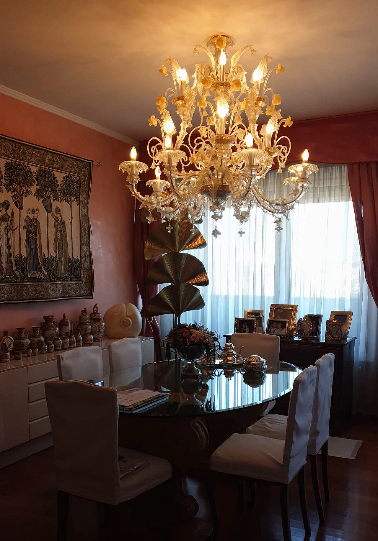 Lampadario a sedici luci in vetro di Murano, anni '50 8