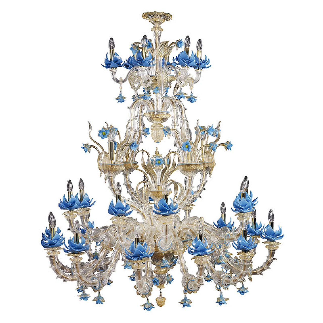 Lampadario in vetro di Murano con fiori azzurri, anni '20 1