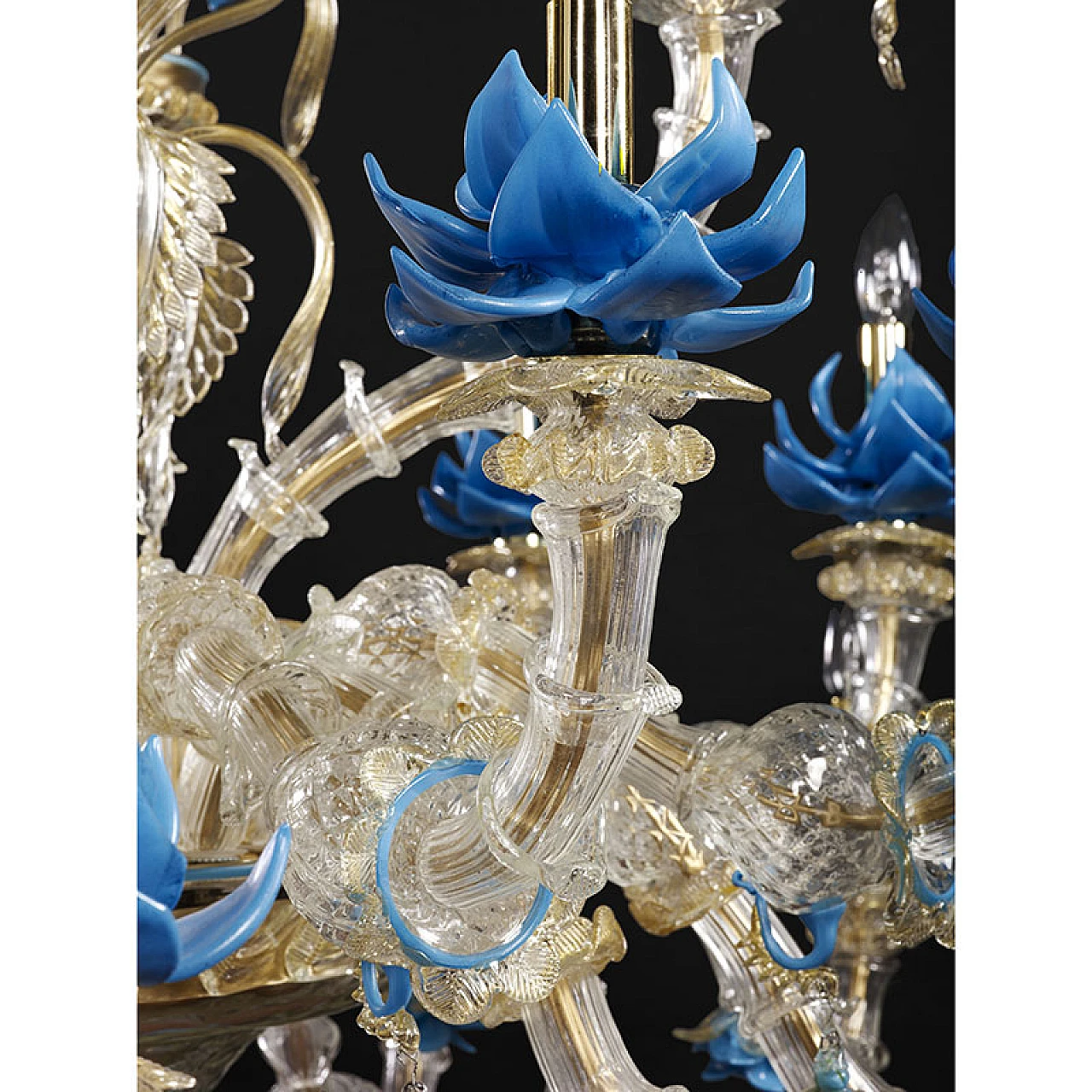 Lampadario in vetro di Murano con fiori azzurri, anni '20 2