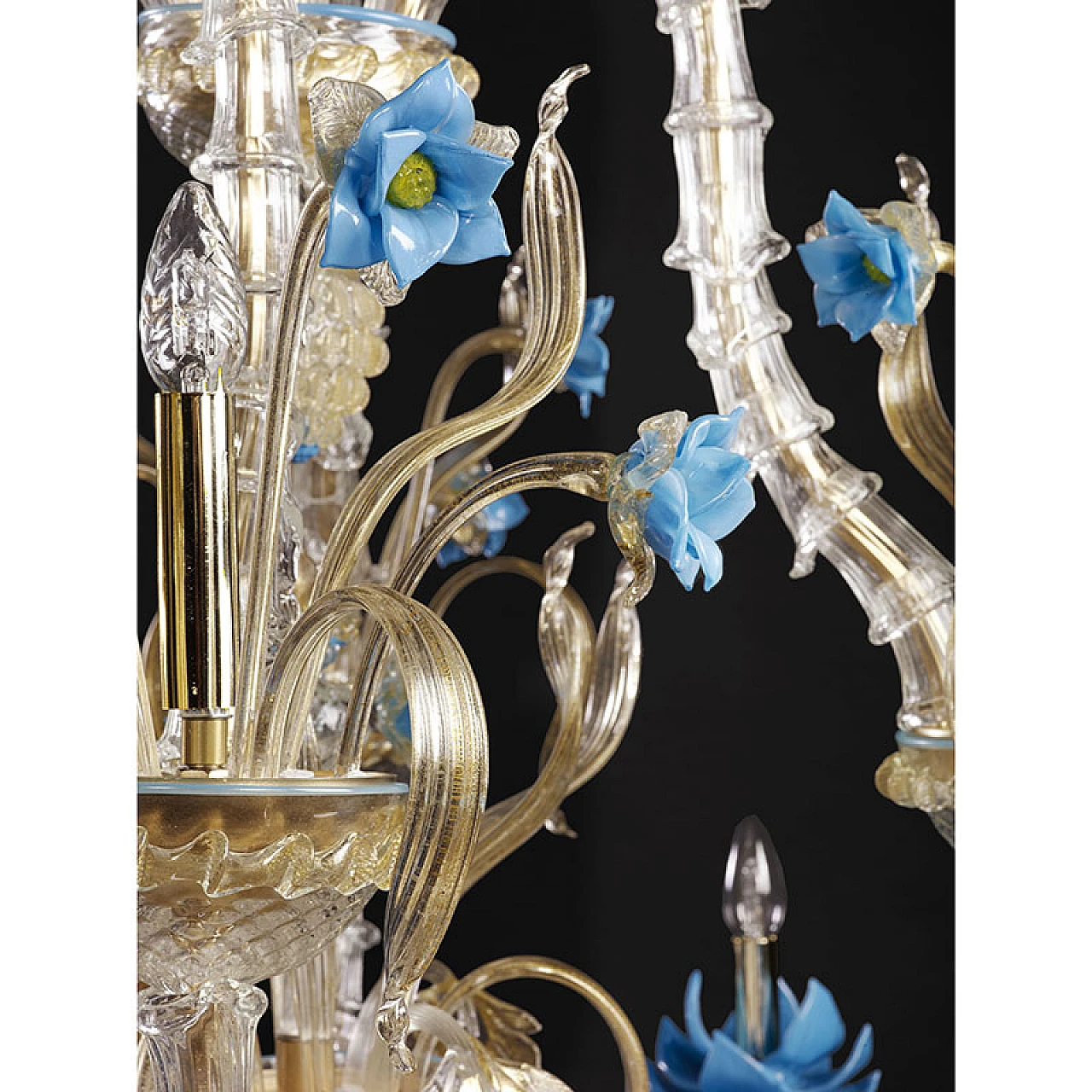 Lampadario in vetro di Murano con fiori azzurri, anni '20 3