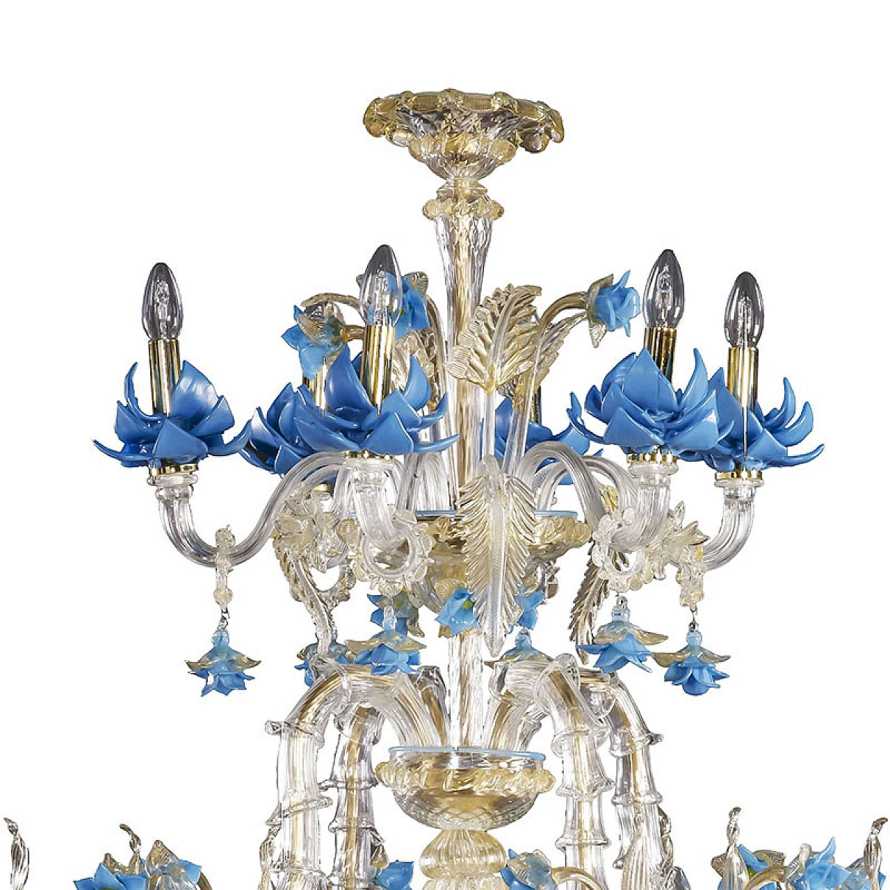 Lampadario in vetro di Murano con fiori azzurri, anni '20 4