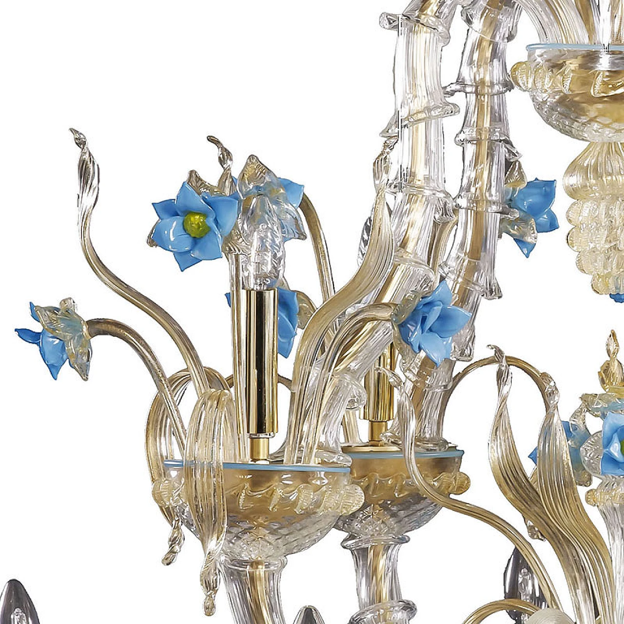 Lampadario in vetro di Murano con fiori azzurri, anni '20 6