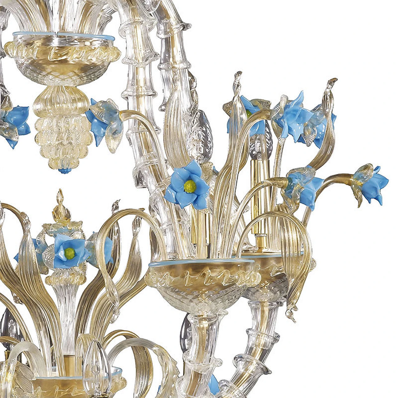 Lampadario in vetro di Murano con fiori azzurri, anni '20 7