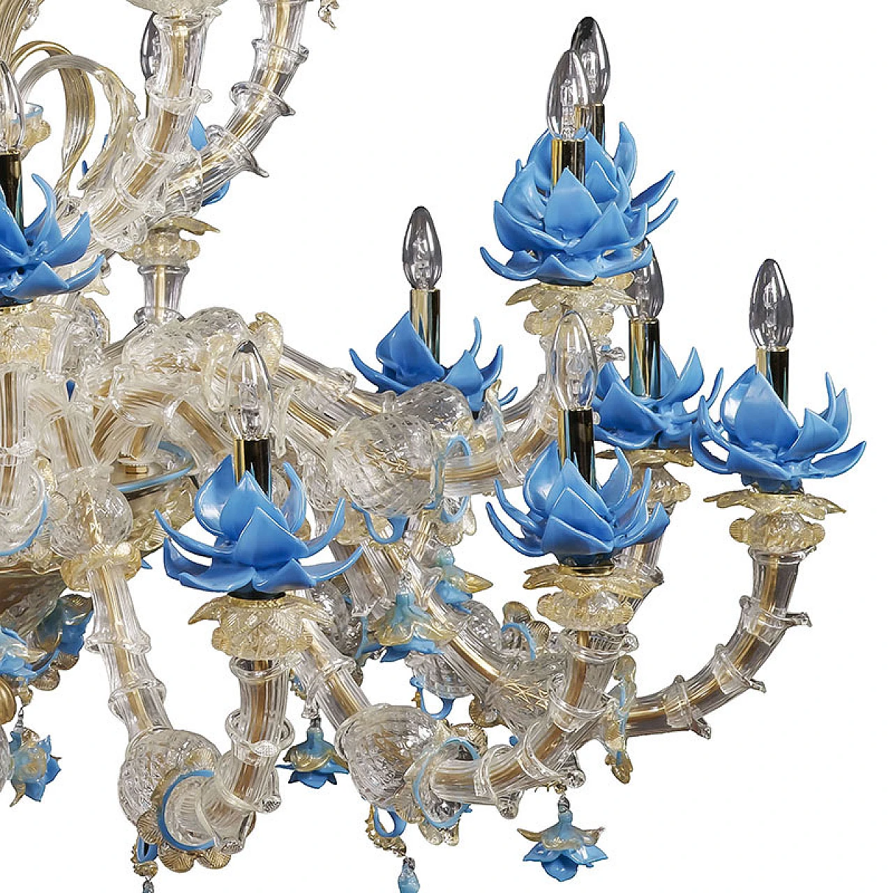 Lampadario in vetro di Murano con fiori azzurri, anni '20 8