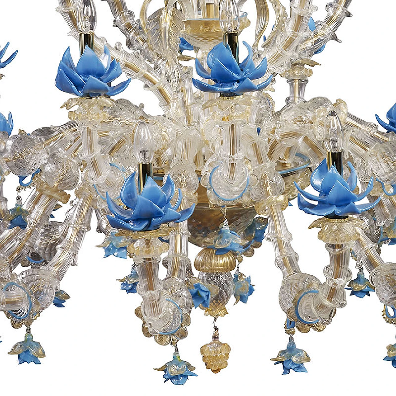 Lampadario in vetro di Murano con fiori azzurri, anni '20 9