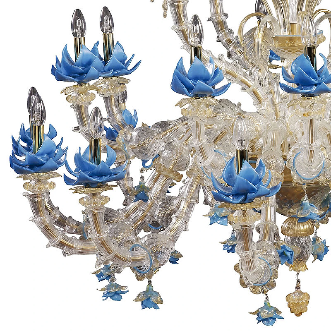 Lampadario in vetro di Murano con fiori azzurri, anni '20 10