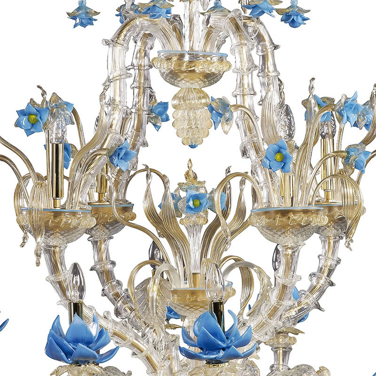 Lampadario in vetro di Murano con fiori azzurri, anni '20 11