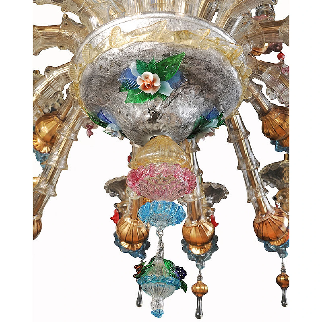 Rezzonico style chandelier in multicolored glass, 1930s 2