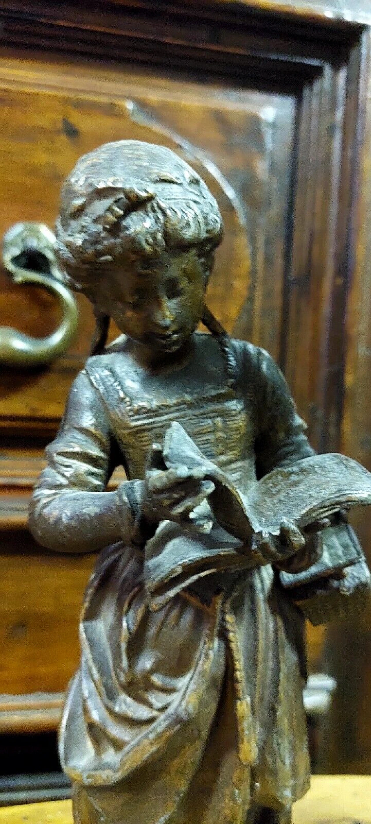 Lampada da tavolo Liberty con dama in antimonio, inizio '900 8