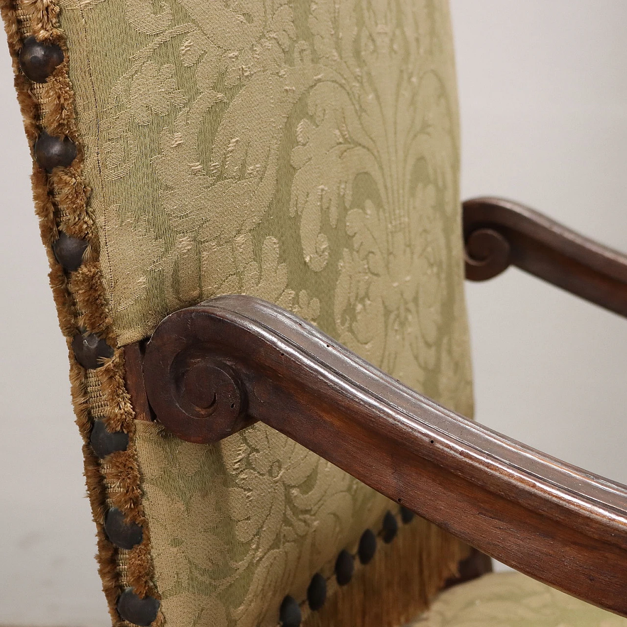 4 Carved wooden chairs, padded with brocade fabric, 19th century 6