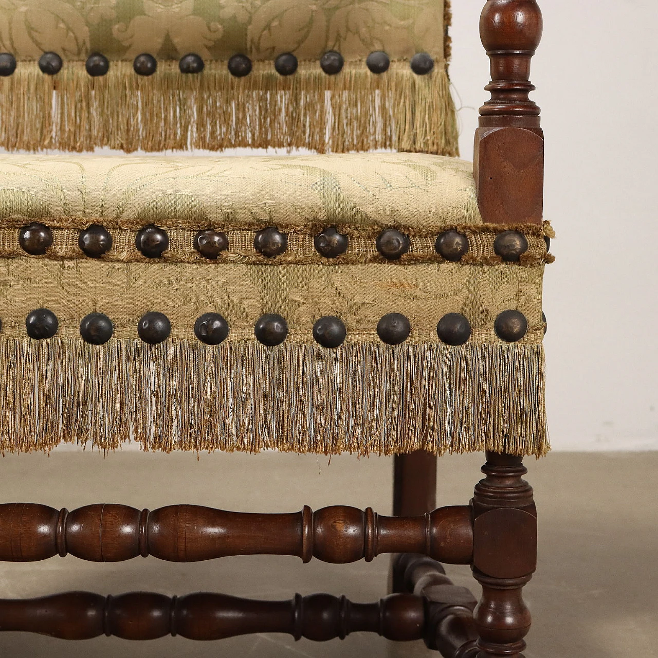 4 Carved wooden chairs, padded with brocade fabric, 19th century 8